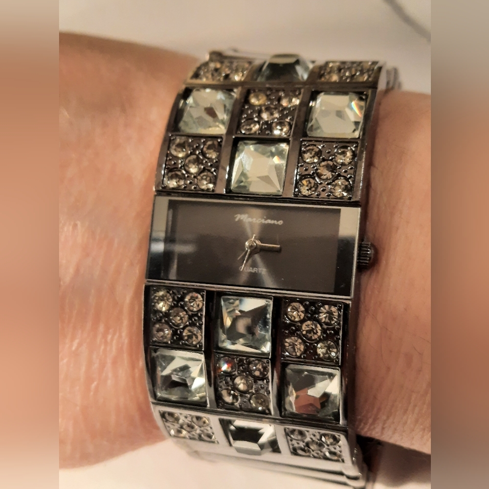 Marciano Silver and Black Crystal Women Watch.